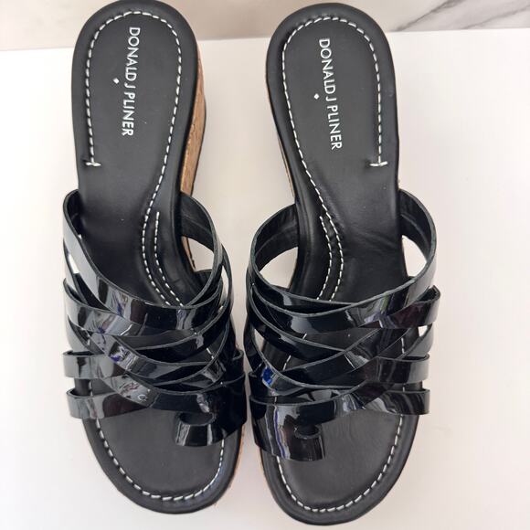 Donald J Pliner Womens Salma Slide Wedge Sandals Size 10 Patent Leather Black - Picture 7 of 9